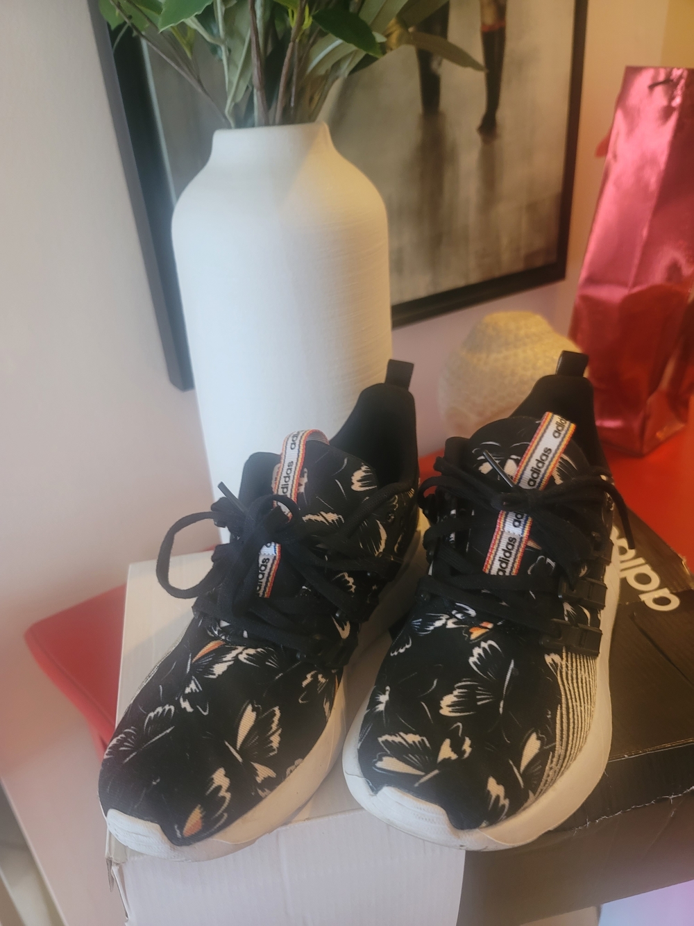 adidas Kids Black Floral Slip-On Sneakers